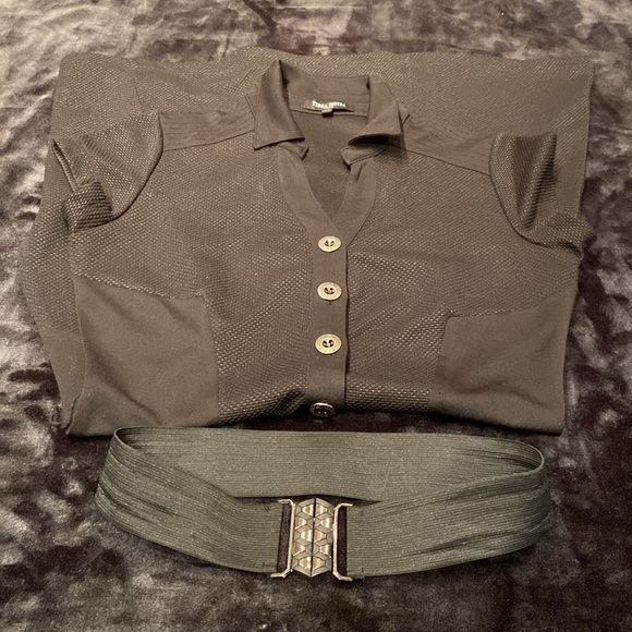 Little black buttoned dress Terra Nostra with belt size small - Picture 3 of 15